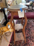 Antique wood pedestal with two shelves  34