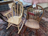 Child's Windsor style wood chair and pink painted child's rocking chair