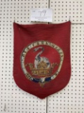 Heraldry petit point wall hanging, burgandy color