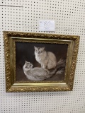 Painting of two cats in gold frame  22