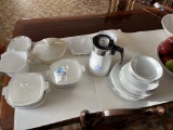 Corelle coffee pot, Corelle dishware and white plates