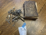 Lot of skeleton keys and 1843 Spanish bible