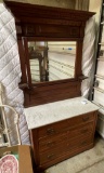 Victorian chest of drawers with marble top and mirror, three drawers
