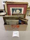 Miscellaneous photo frames and two framed prints