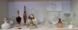 Fourteen glass and crystal perfume bottles