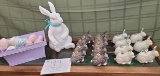 Easter decorations - Large porcelain rabbit, 16 rabbit glass ornaments and more