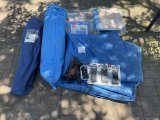 Misc tarps, tarp clips and bungee cords