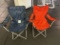 Two fabric folding deck chairs