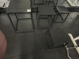 Four square black metal stepping tables