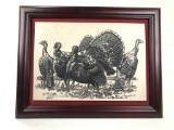 M Crowe Marble Etched Turkeys Framed Wall Art