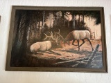 Earl R. Hanson Fighting Elk Oil Painting