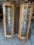(2) Oak Round Glass Display Cabinets