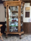 Beautiful Antique Oak Curved Glass China Cabinet