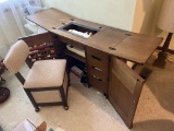 Singer Sewing Machine With Cabinet & Chair