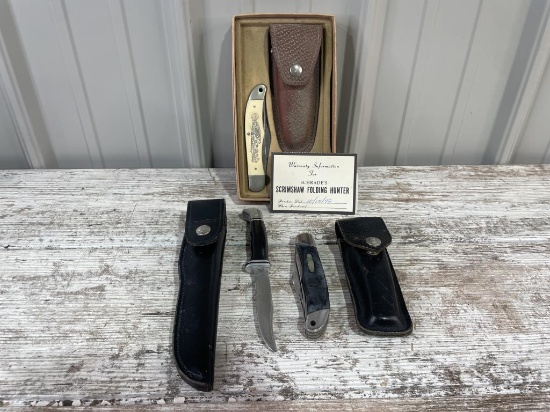 2 Buck Knives and Schrades Folding Hunter