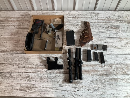 Lot of Gun magazines, gun parts, zippo lighters,