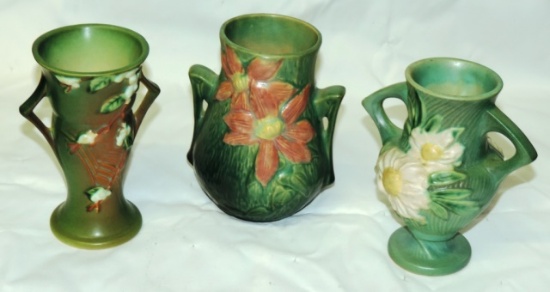 Lot of 3 Roseville Loop Handled Vases