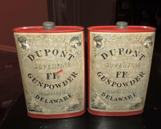 (2) Early DuPont Gun Powder Cans Wilmington Delaware