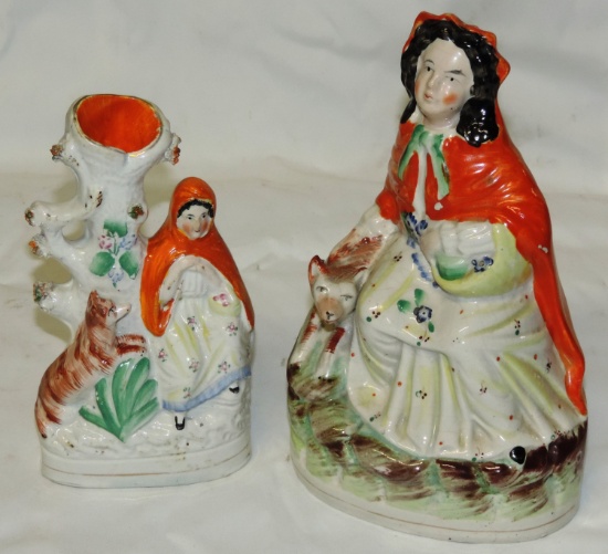 Lot of (2) 1800's Staffordshire Little Red Riding Hood Figures