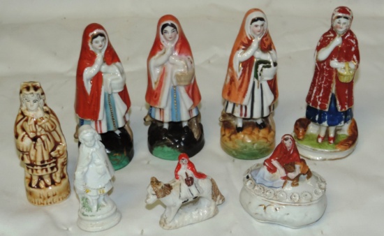 Lot of (8) Early Porcelain and Pottery Little Red Riding Hood Figures