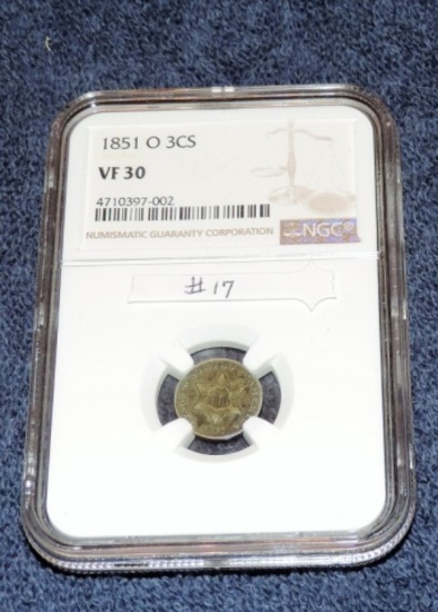 Key Date 1851-O 3 Cent Graded US Coin