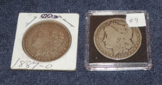 1887-0 and 1900-o Morgan Silver Dollars