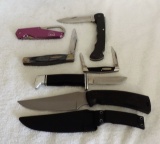 6 Piece Lot Of Buck Folding & Fixed Blade Knives