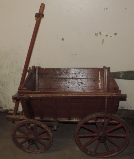 Antique Red Painted Goat Wagon