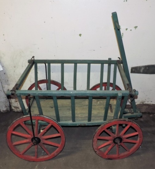 Antique Green Painted Goat Wagon