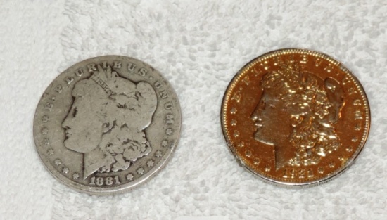 1881 and 1921 Morgan Silver Dollars