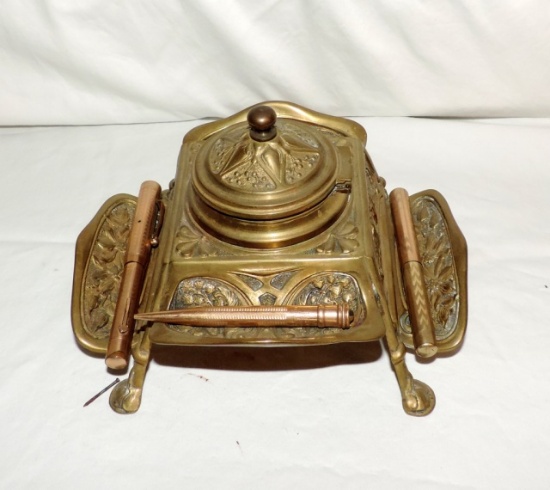 Fantastic Victorian Brass Inkwell