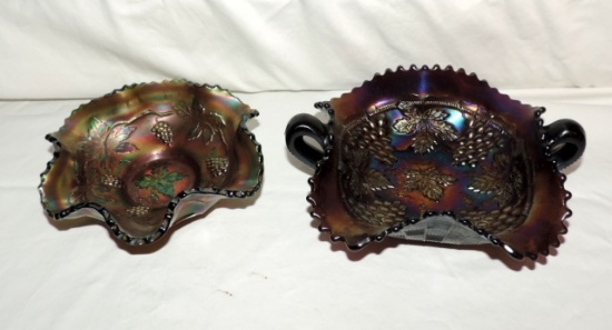 2 Pc. Lot Carnival Glass Low Bowls