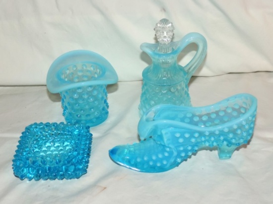 4 Pc. Lot Fenton Blue Opalescent Glass