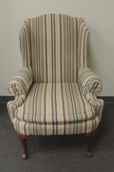 Striped Fabric Wing Chair