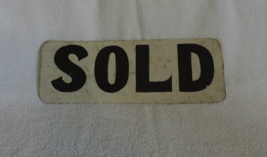 1920's Tin Black Painted Sold Sign