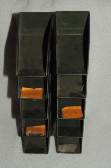 (2) Vintage Stacking Metal Workbench Bins
