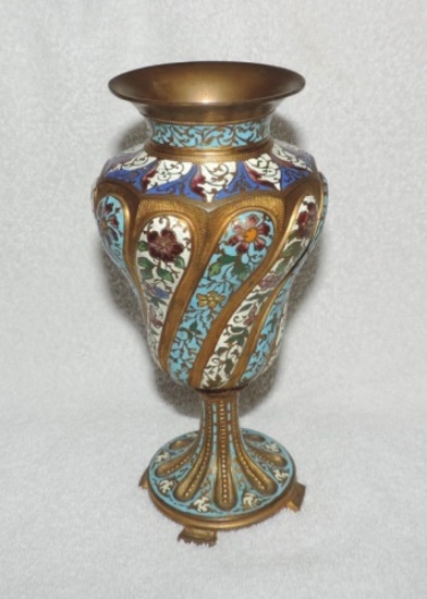 Dore Bronze French Champlevé Enamel Vase