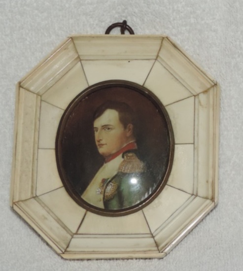 19th C Hand painted On Ivory Napoleon Portrait