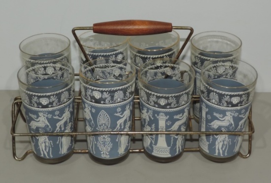1960's Classical Greek Glass Set & Stand