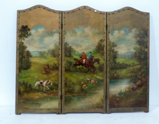 Antique Oil On Canvas 3 Part Screen