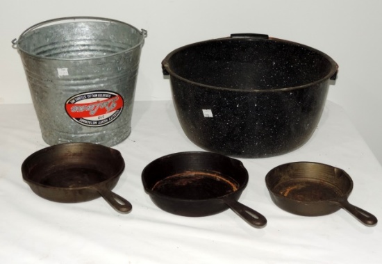 Cast Iron Pans, Galvanized Bucket & More
