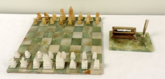 Marble Chess Set And Desk Calendar Pen Holder