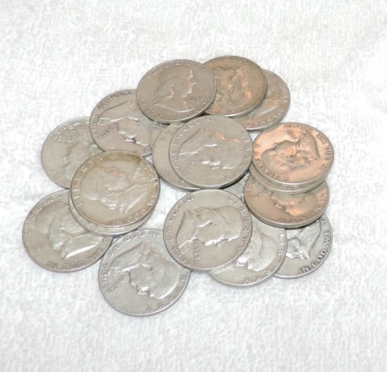 (19) Franklin Silver Half Dollars
