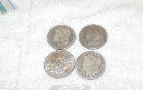 1887-o, 1884-o, (2) 1900-o Morgan Silver Dollars