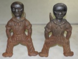 Pair of American Cast Iron Black Man Figural Andirons