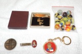 Lot of Early Marbles and NOS Lighter