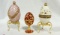 Collectible Musical Hand Decorated Egg Boxes Plus Brass Egg Box