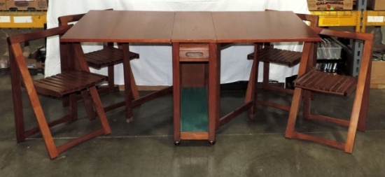 Vintage Wood Folding Table With Folding Chairs