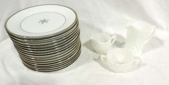 Set Of 18 Onyx & Ice Dinner Plates Plus More