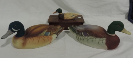 (2) Bisque China Andrea Duck Decoys And Wood Box